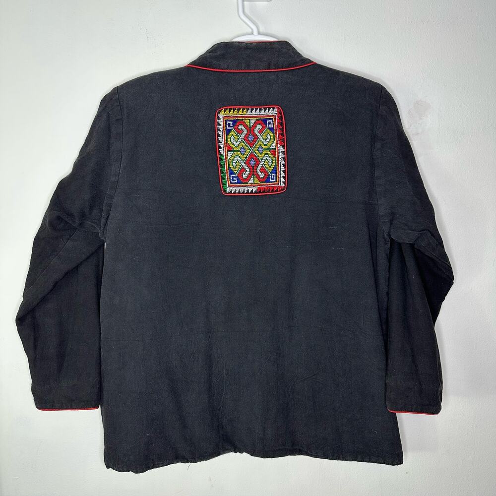 Vintage Embroidered Jacket Black Kimono Women's XL Reversible Cotton Blend Boho‎ - Picture 5 of 11